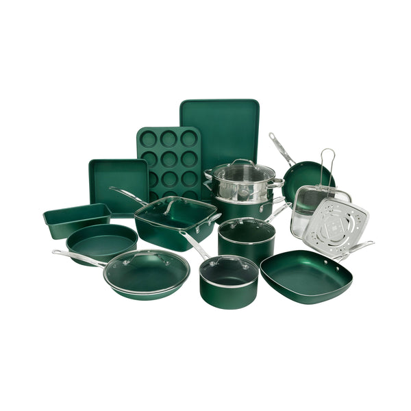 Granite Stone Diamond Titanium Diamond Infused Nonstick 20 - Pc. Complete Cookware & Bakeware Set - Emerald Green