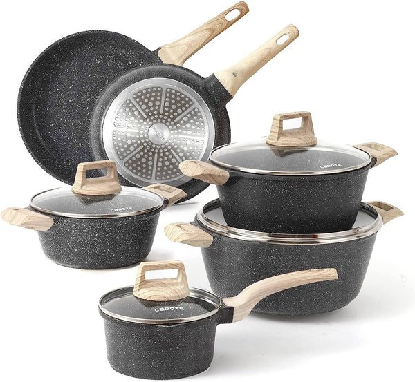 Carote Nonstick Kitchen Cookware Set,10 Pcs Pots and Pans Set Nonstick Cookware