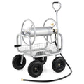 Portable Garden Hose Reel Cart Holds 300FT of 5/8" Large Capacity, Heavy - Duty Metal Hose Cart with 4 Wheels & Storage Basket for Lawn Yard